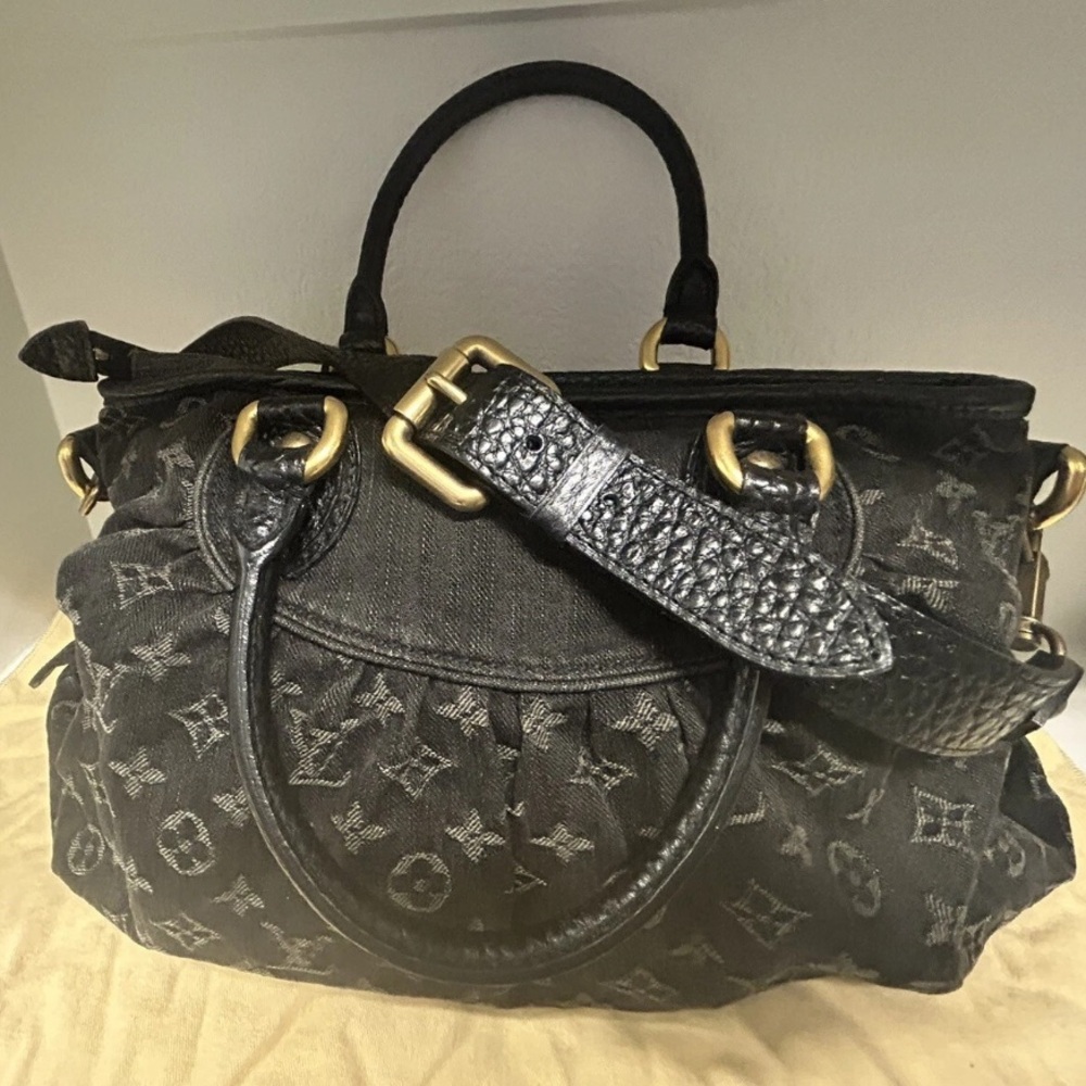 Louis Vuitton Neo Cabby Aged Gold Hardware Shoulder Bag Black Denim